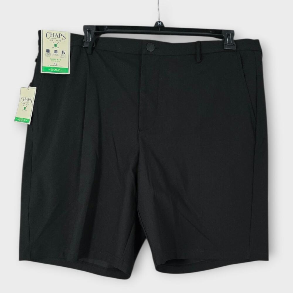 Chaps Golf Shorts Men's Sz 40 Black Performance Slim Fit Stretch Zip Pocket NWT